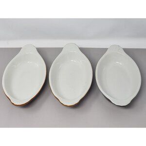 Set Of 3 Hall Model 527 Oven-Proof Brown‎ & White Oval Casserole Dishes